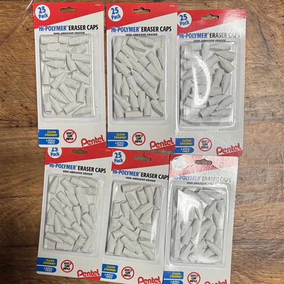 pentel Other - Hi-Polymer Eraser Caps - White 6packs of 25
